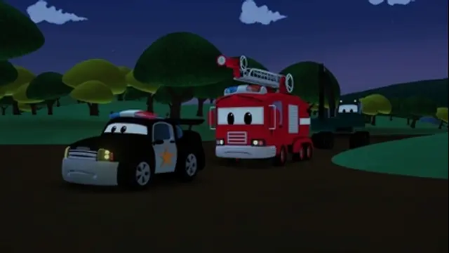 汽車城之警車和消防車-第103集 挖掘機愛德格在森林裡看到神秘的光